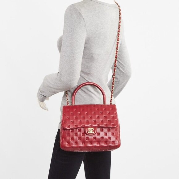 Chanel Red Quilted Cross Stitch Leather Small Coco Handle Bag - Picture 3 of 11